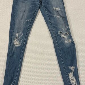 American Eagle Hi-Rise Ripped Jeggings- Size 6 Super Stretch Classic Blue